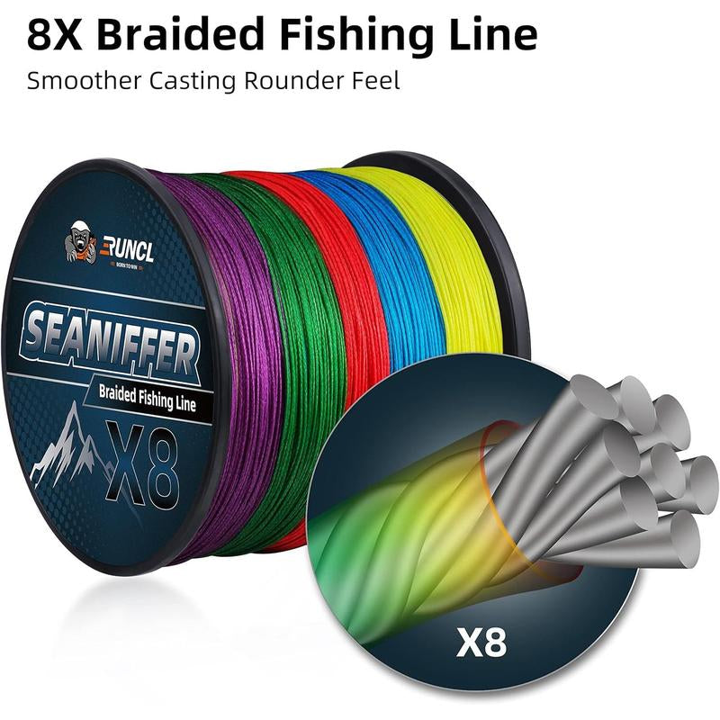 RUNCL Braided Fishing Line X8, Pro-Grade PE for Fresh/Saltwater, Abrasion-Resistant, 328/546/1093 Yards, 10000 Fishing Line Pro Grade