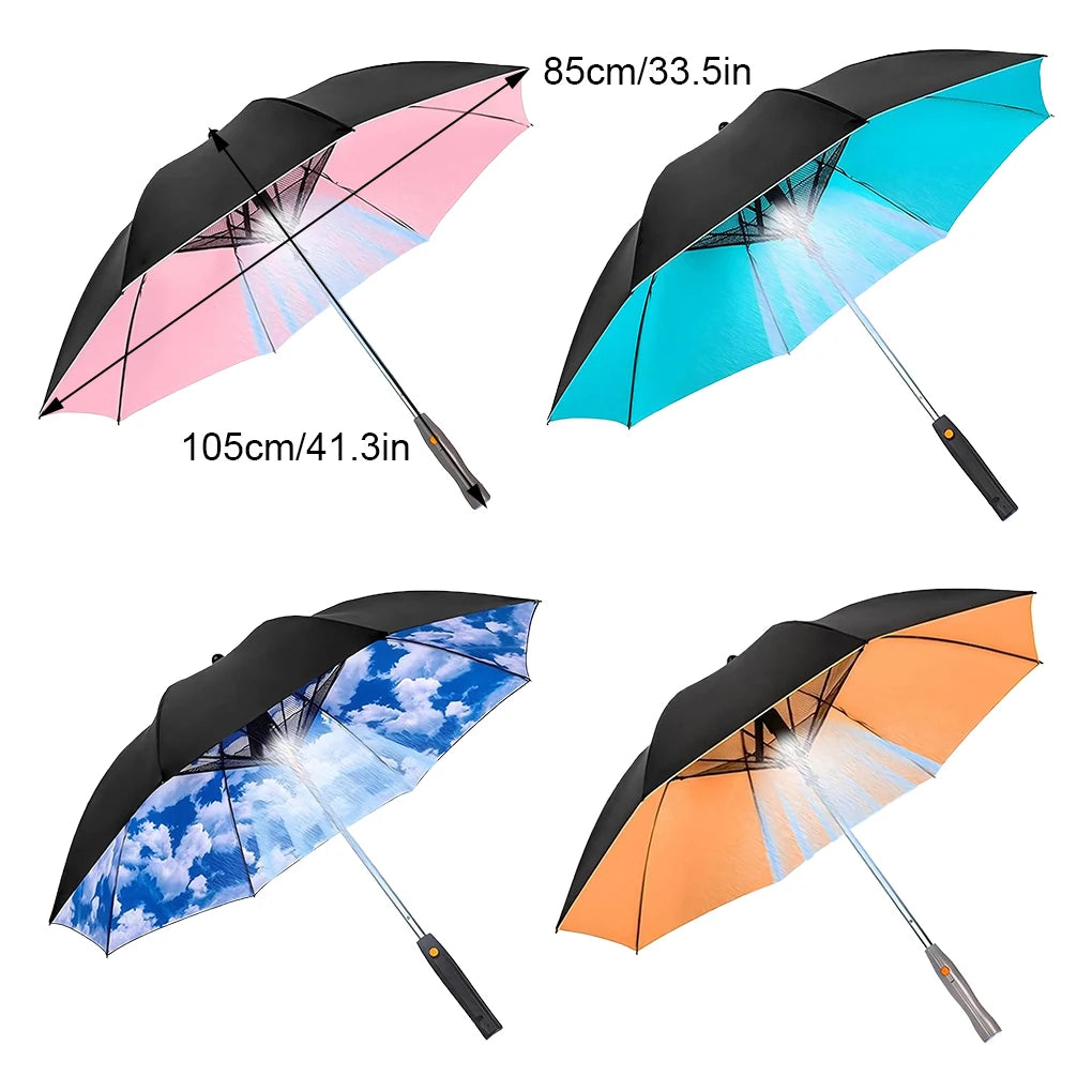 Portable Umbrella for Outdoor Protection | Waterproof Materials 3-In-1 Umbrella with Fan and Sprayer Blue and White Cloud