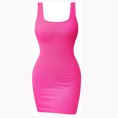 Women Ribbed Sexy Mini Dress Square Neck Sleeveless Bodycon Dresses Womens Mini Tank Dresses Ribbed Sleeveless Square Neck Bodycon Sundress Summer Casual Club Dress