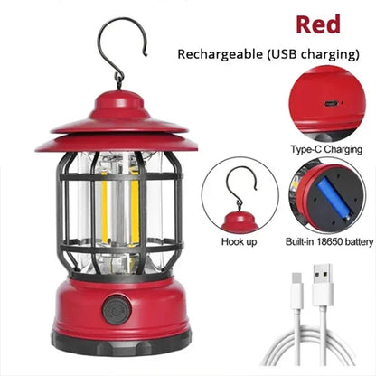 2Pack Camping Lantern USB Rechargeable Battery Powered Retro Camping Light Waterproof Hanging LED Tent Lamp for Hiking Fishing