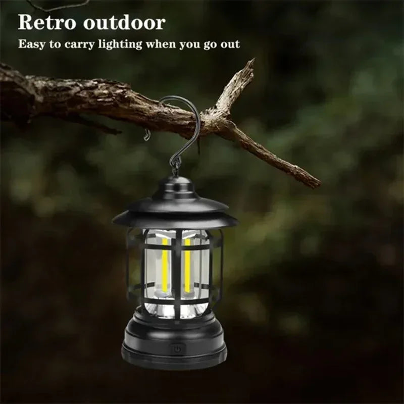 2Pack Camping Lantern USB Rechargeable Battery Powered Retro Camping Light Waterproof Hanging LED Tent Lamp for Hiking Fishing